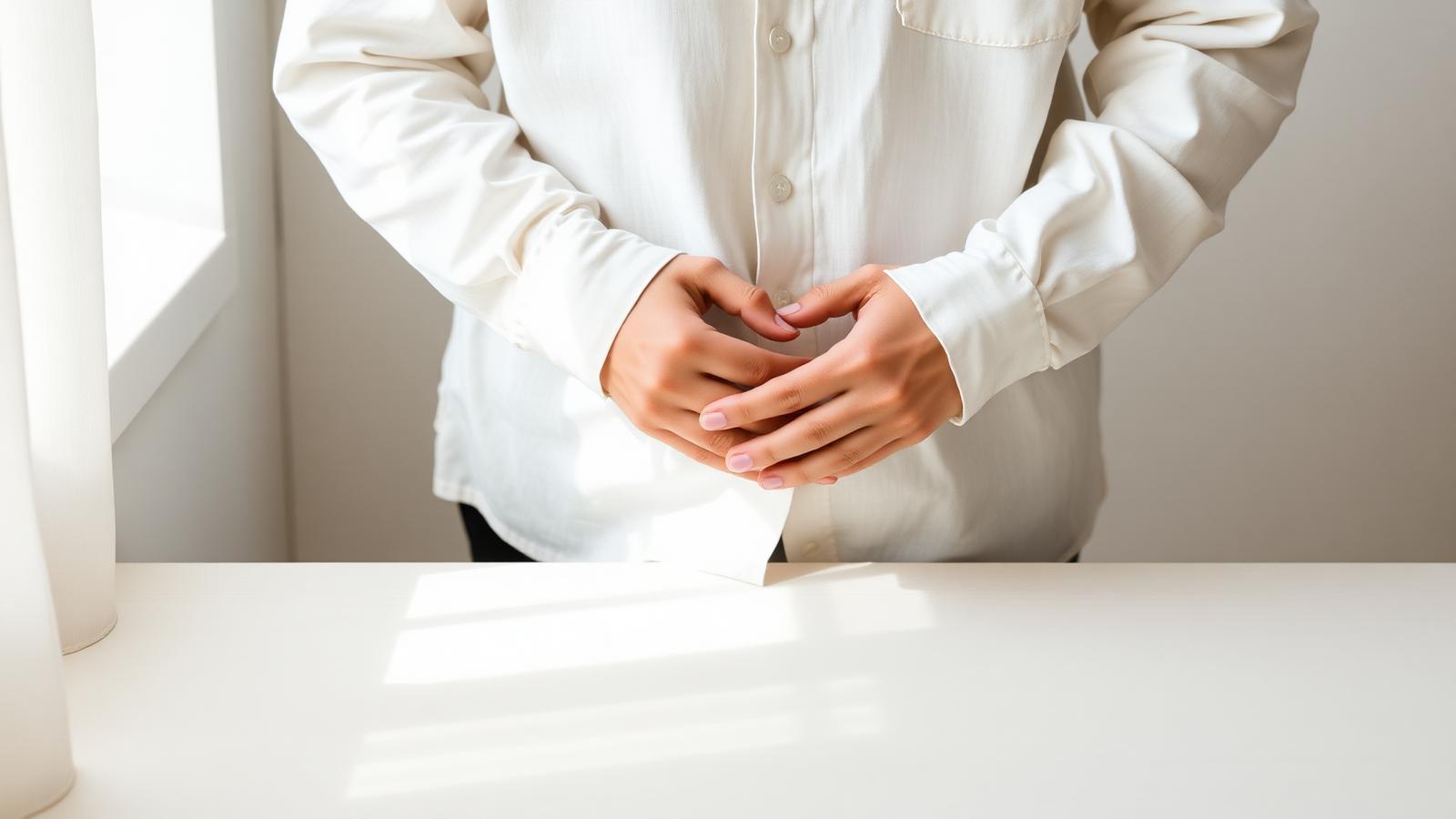 Hands carefully folding a soft cream garment