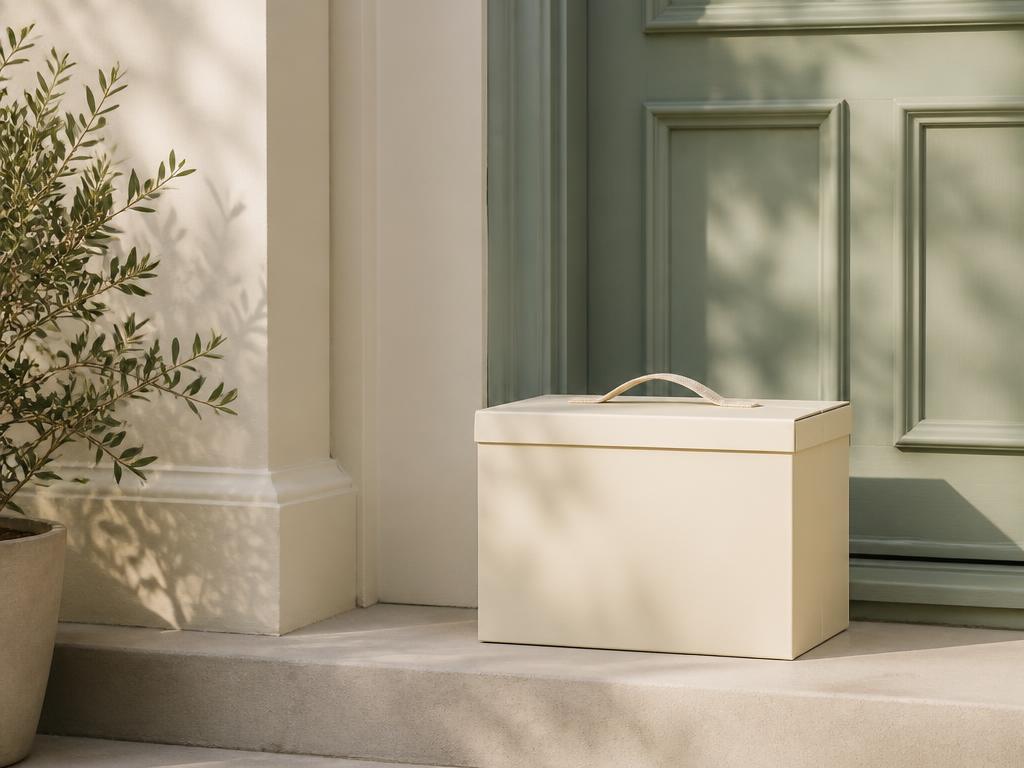 A wardrobe delivery at a front door