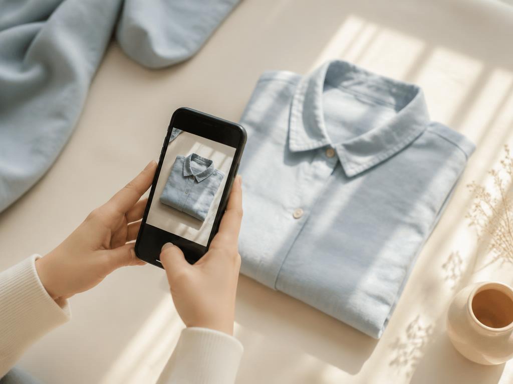 A phone photographing a neatly laid-out garment